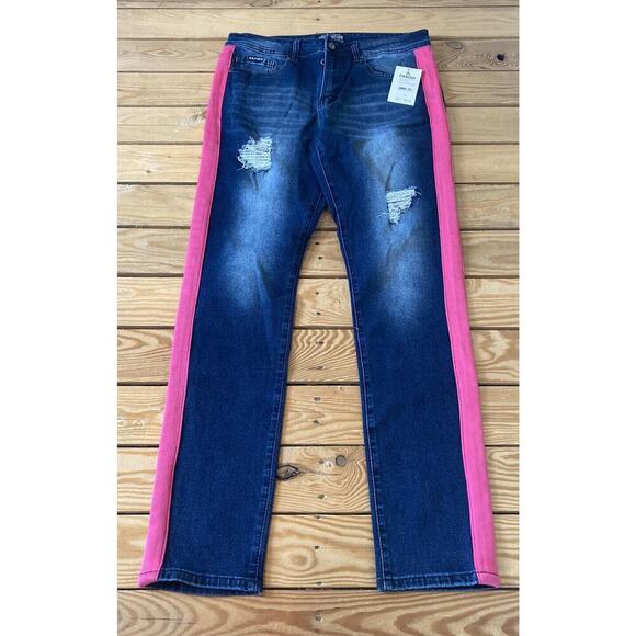 NWT $52 Parish Nation Side Stripe Distressed Jeans Size 42 Women’s Blue - Picture 1 of 9